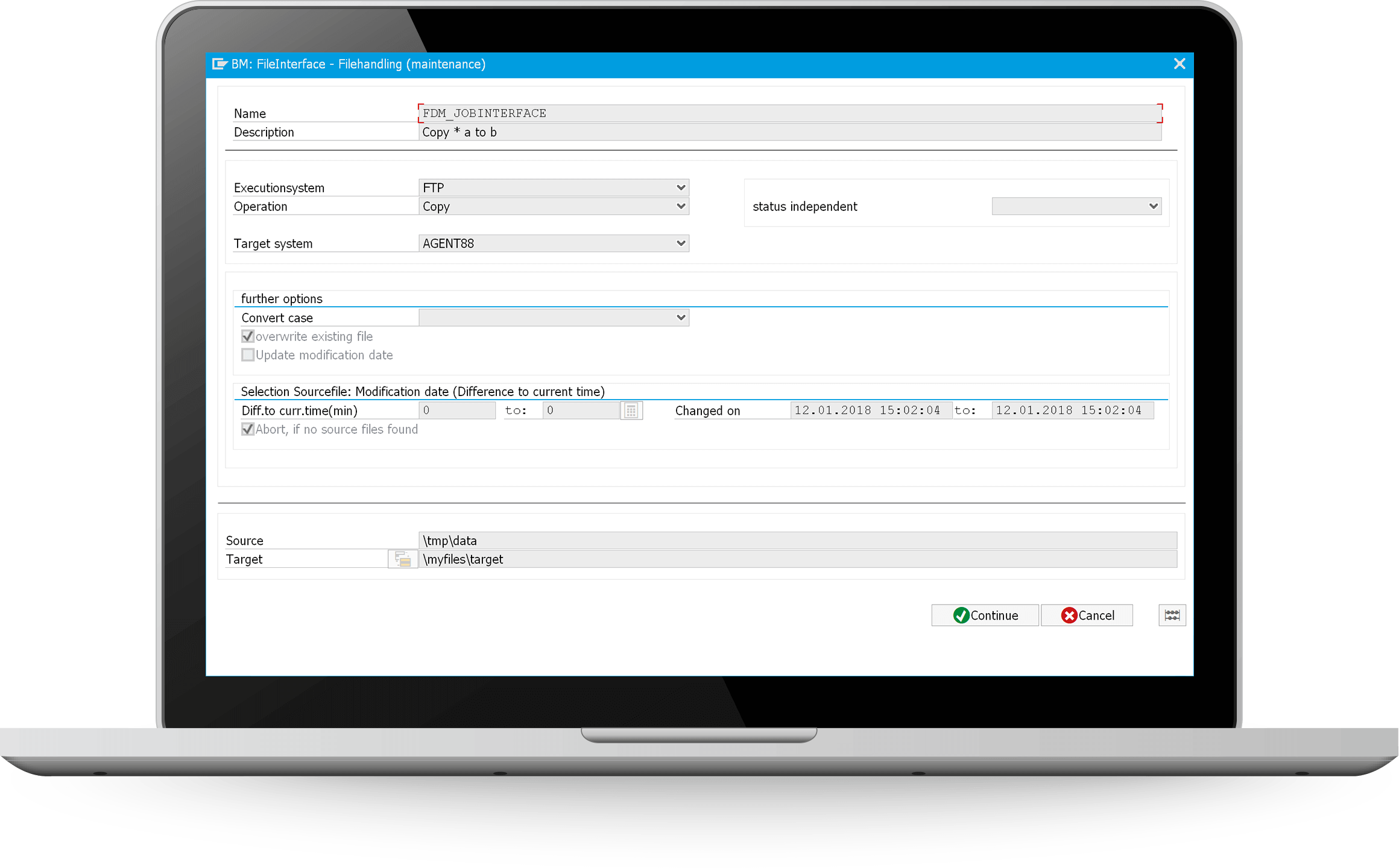 Screenshot File&DataManager File Interface - Anlegen eines Datei-Prozesses ohne Scripting