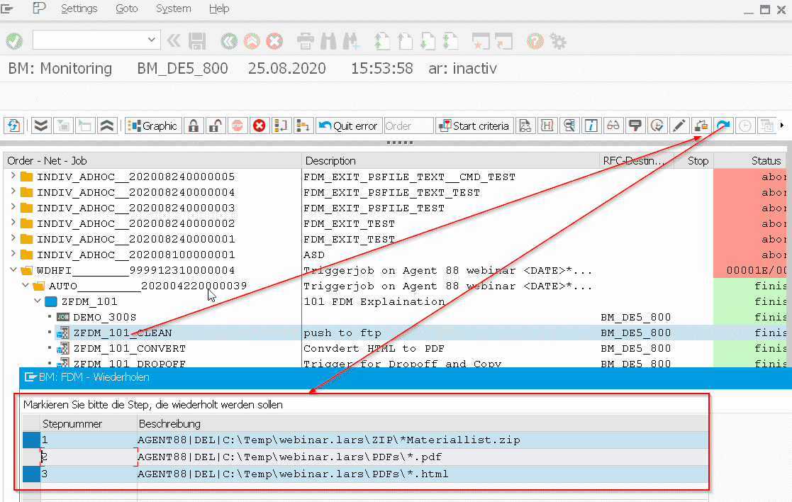 Screenshot Wiederholen von FDM Jobs und Steps