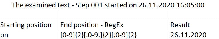 Screenshot Search pattern with RegEX Result