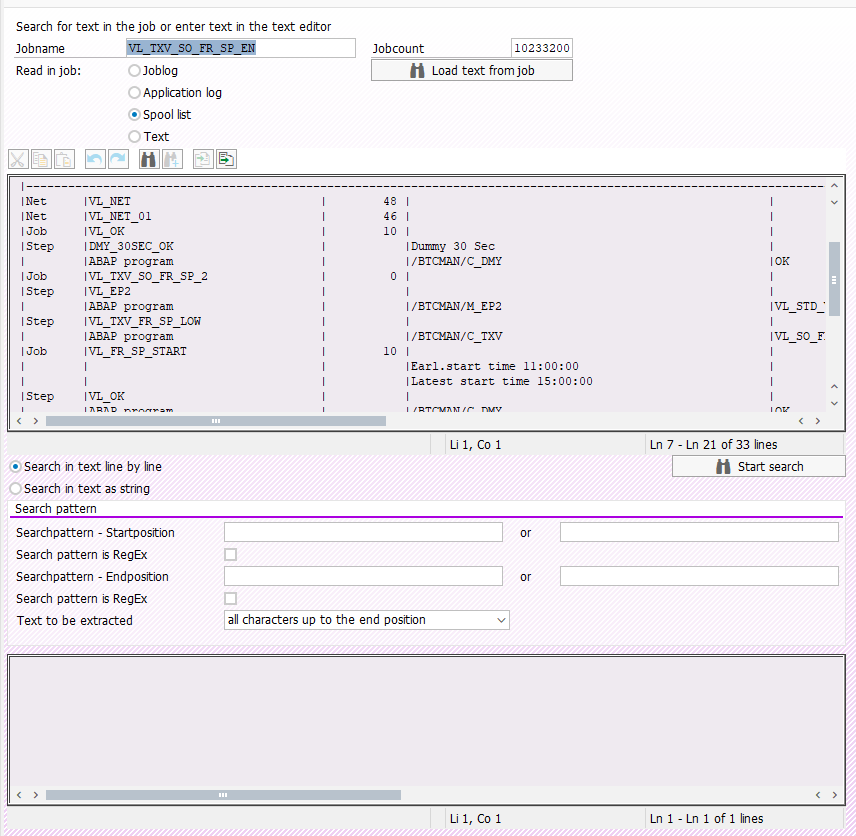 Screenshot example of spool list search in test mode in BatchMan