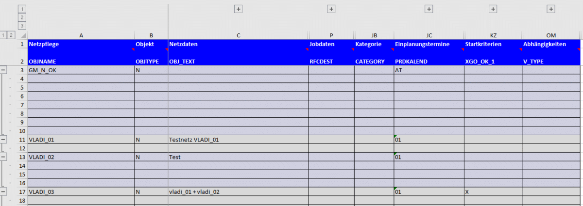 Screenshot BatchMan Aufbau der BatchMan-Excel-Tabellen