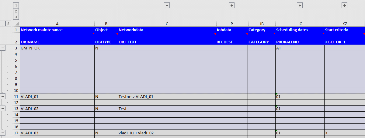 Screenshot BatchMan structure of excel tables