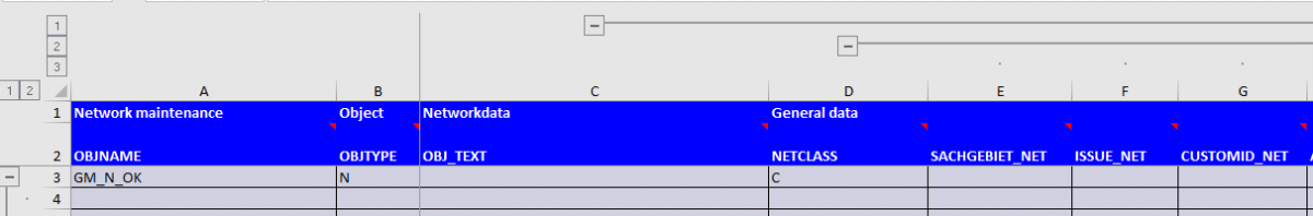 Screenshot BatchMan Network data group with expanded columns of object data