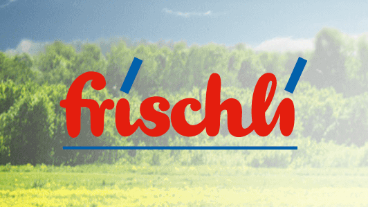 Frischli logo with meadow in the bg