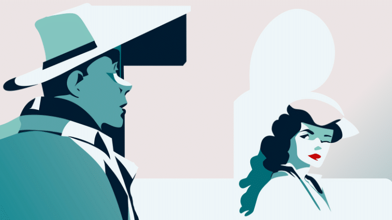 Preview of vector graphic with woman and man - allusion to Casablanca and blog title 'Do it again, SAM'